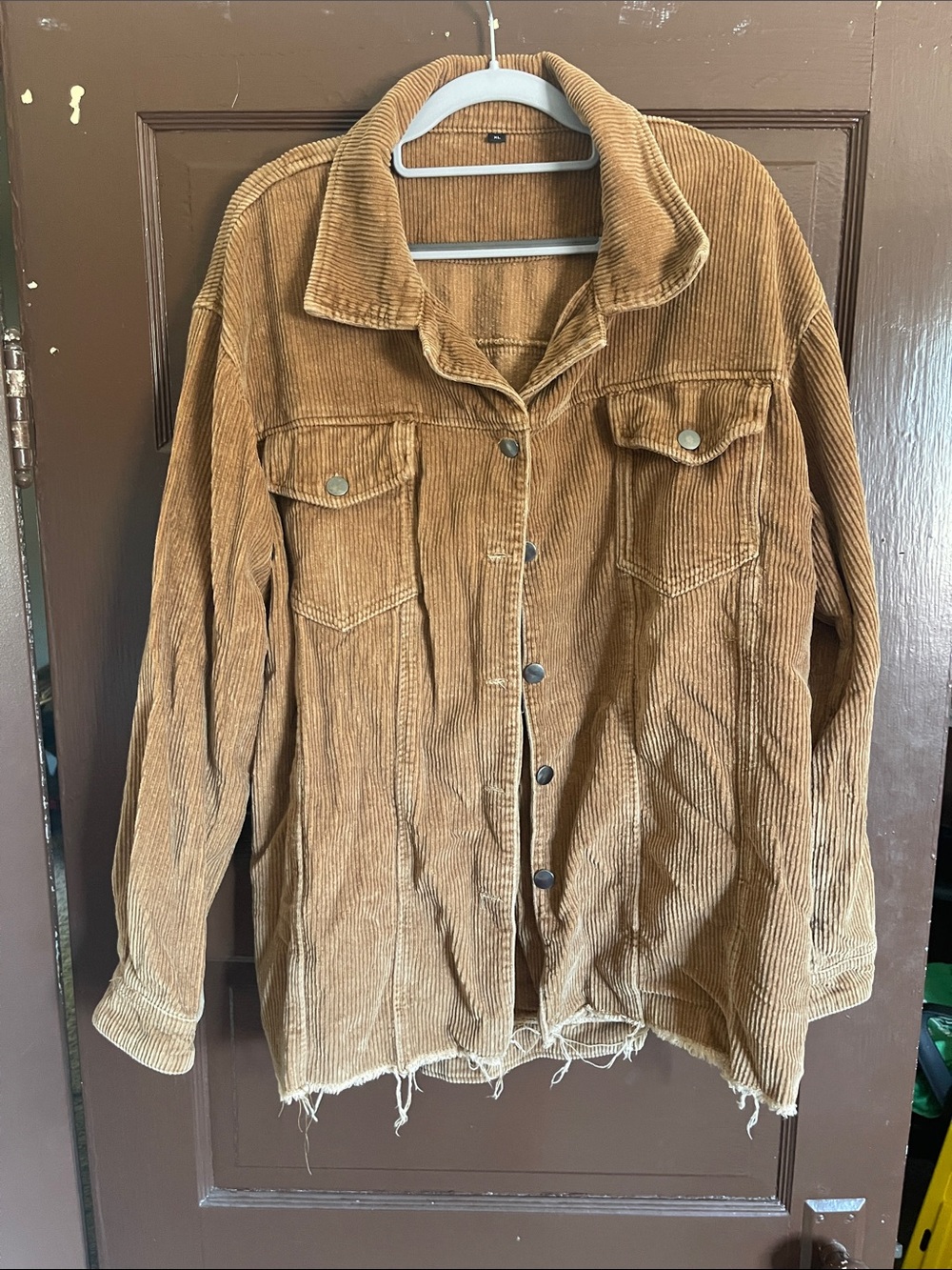 Casual Corduroy Button-Front Jacket in Tan